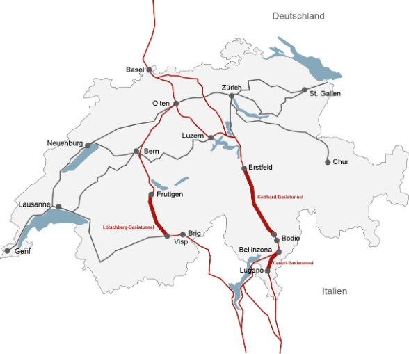 Die Karte zeigt, wo sich die drei Tunnel befinden.